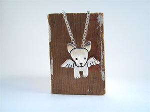 Sterling Silver Angel Dog Charm Necklace on Adjustable Sterling Chain
