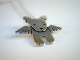 Sterling Silver Angel Dog Charm Necklace on Adjustable Sterling Chain