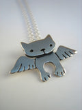 Sterling Silver Angel Cat Charm Necklace on Adjustable Sterling Chain