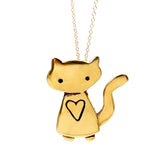 Large Gold Space Cat Necklace - Gold Cat Pendant on Gold Filled Chain - Cat Jewelry