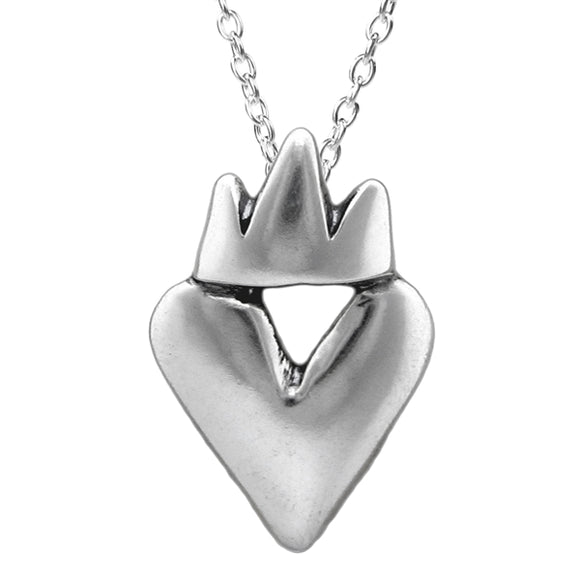 Sterling Silver Crown Heart Necklace - Large Claddagh Pendant on Adjustable Sterling Chain