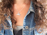 Sterling Silver Flying Bunny Necklace on Adjustable Sterling Chain