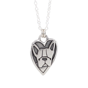 Silver French Bulldog Charm Necklace on Adjustable Sterling Chain - Frenchie Pendant - Boston Terrier Charm