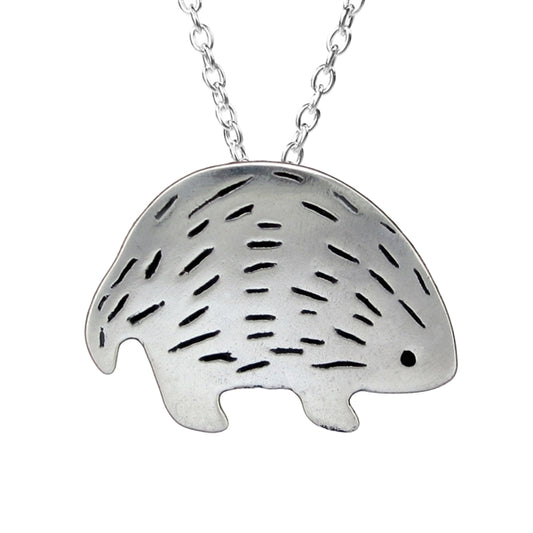 Sterling Silver Hedgehog Charm Necklace - Porcupine - on Adjustable Chain