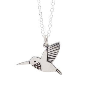 Sterling Silver Hummingbird Charm Necklace on Adjustable Sterling Chain