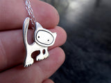 Sterling Silver Punk Kitty Charm Necklace on an Adjustable sterling Chain