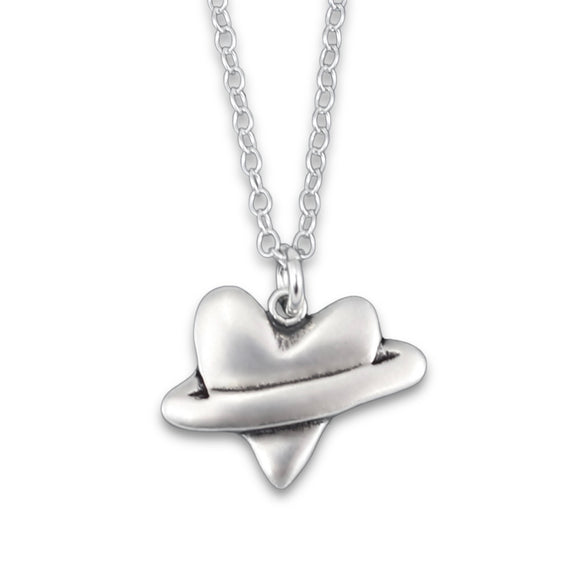 Sterling Silver Planet Heart Necklace on Adjustable Sterling Chain - Adorable Heart Charm
