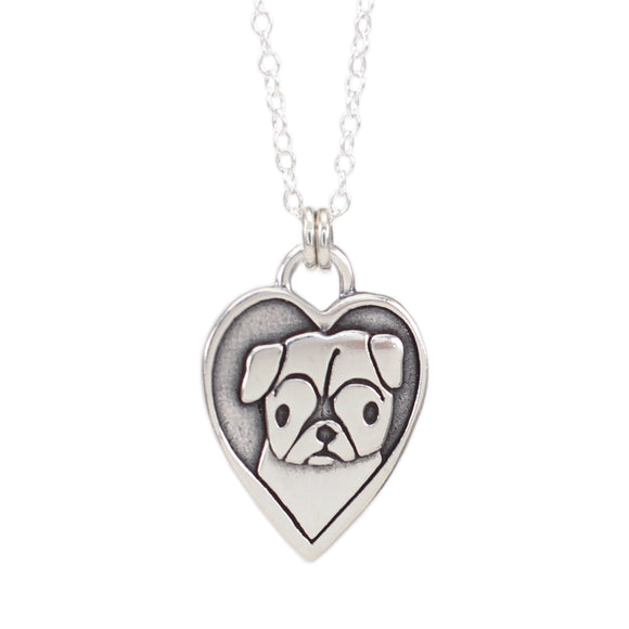 Sterling Silver Pug Charm Necklace on Adjustable Sterling Chain