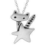 Sterling Silver Rocket Cat Charm Necklace on an Adjustable Sterling Chain