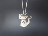 Sterling Silver Love Cat Charm Necklace on Adjustable sterling Chain