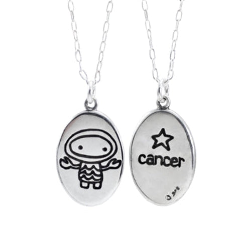 Oval Sterling Silver Cancer Necklace on Adjustable Chain