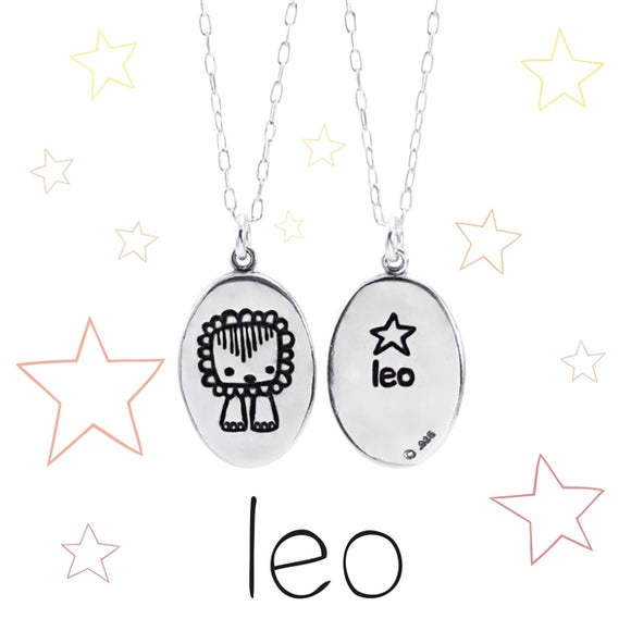 Oval Sterling Silver Leo Charm Necklace on Adjustable Sterling Chain