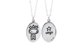 Oval Sterling Silver Virgo Charm Necklace on Adjustable Sterling Chain