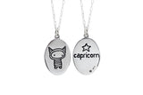Oval Sterling Silver Capricorn Necklace on Adjustable Sterling Chain - Zodiac Charm