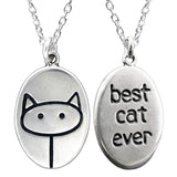 Oval Sterling Silver Best Cat Ever Necklace on Adjustable Sterling Chain