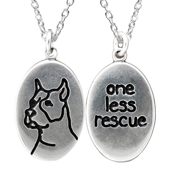 Oval Sterling Silver Pit Bull Necklace - Rescue Dog Charm Pendant on Adjustable Sterling Chain