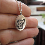 Oval Sterling Silver Pig Charm Necklace on Adjustable Sterling Chain