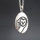 Oval Sterling Silver Barn Owl Necklace on Adjustable Chain