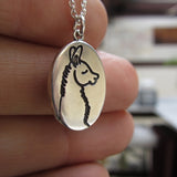 Oval Sterling Silver Llama Charm Necklace on Adjustable Sterling Chain