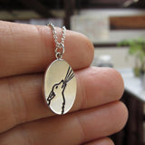Oval Sterling Silver Wolf Charm Necklace on Adjustable Sterling Chain