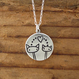 Reversible Sterling Silver Cat Charm and Dog Charm Necklace on Adjustable Chain