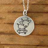 Round Sterling Silver Skateboarding Goat Charm Necklace on Adjustable Sterling Chain