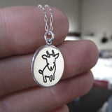 Round Sterling Silver Skateboarding Goat Charm Necklace on Adjustable Sterling Chain