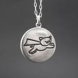 Round Sterling Silver When Pigs Fly Charm Necklace on Adjustable Sterling Chain