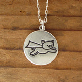 Round Sterling Silver When Pigs Fly Charm Necklace on Adjustable Sterling Chain