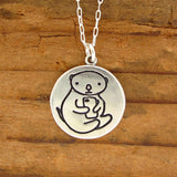 Round Sterling Silver Otter Charm Necklace on Adjustable Sterling Chain