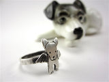 Sterling Silver Angel Dog Charm Ring