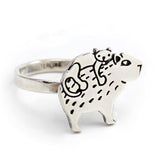 Sterling Silver Cat and Capybara Ring - Capybara Jewelry