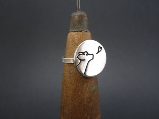 Round Sterling Silver Dog Kiss Ring