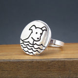 Round Sterling Silver Swimming Dog Ring
