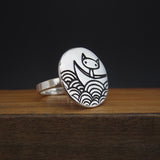 Round Sterling Silver Boat Cat Ring