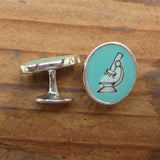 Microscope Cufflinks - Sterling Silver and Enamel Gift for Scientist