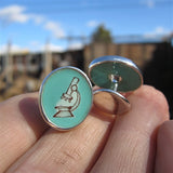 Microscope Cufflinks - Sterling Silver and Enamel Gift for Scientist