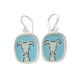 Sterling Silver and Enamel Dog Earrings - Collar Dog on Aquamarine Blue