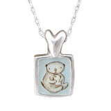 Otter Love Heart Necklace - Sterling Silver and Enamel Texting Otter Pendant on Sterling Silver Chain