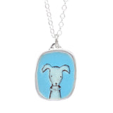 Sterling Silver and Enamel Dog Necklace - Collar Dog on Aquamarine Blue