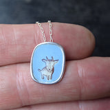 Sterling Silver and Enamel Minature Goat Necklace