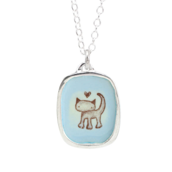 Adorable Sterling Silver Love Cat Necklace on Adjustable 925 Chain
