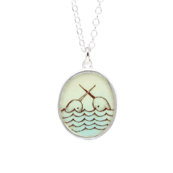 Sterling Silver and Enamel Narwhal Necklace