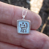 Cat Necklace - Reversible "talks to cats" Pendant for Cat People - Sterling Silver and Enamel Pendant