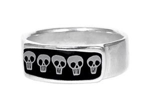 Skull Band Ring - Sterling Silver and Enamel Ring for Men and Women