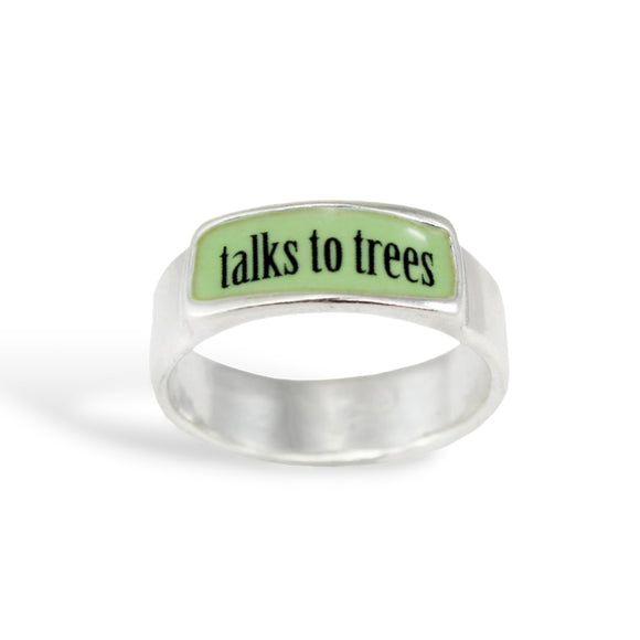 Sterling Silver and Enamel Talks to Trees Band Ring