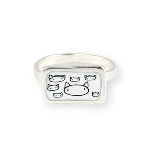 Sterling Silver Cat Cluster Ring in Sizes 6 through 11 - Cat Jewelry for Women and Men