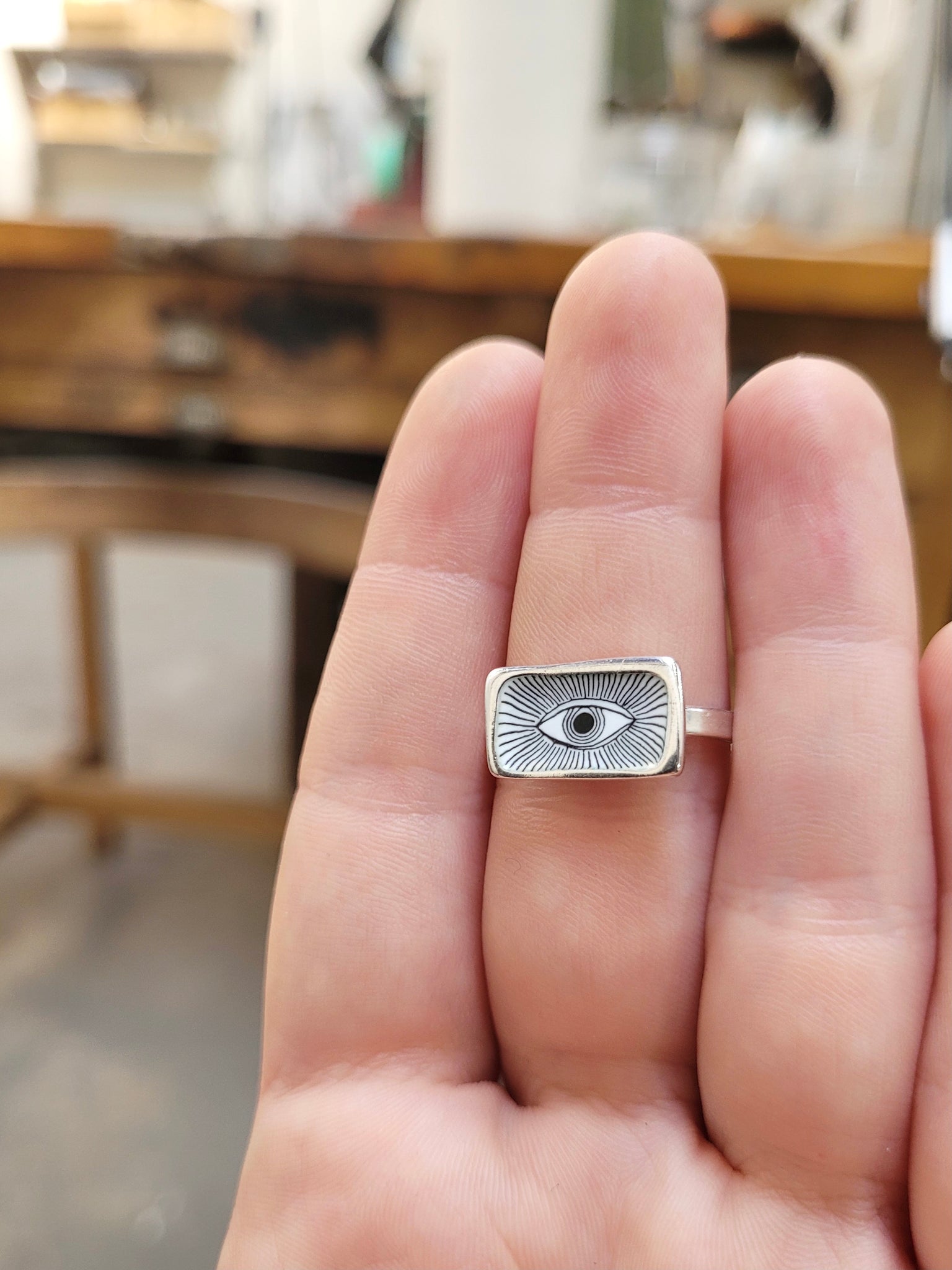 Sterling Silver Evil Eye Ring in Sizes 6 through 11 - Handmade