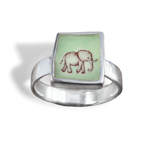 Sterling Silver and Enamel Elephant Ring