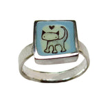 Sterling Silver and Enamel Cat Ring - Cat Jewelry